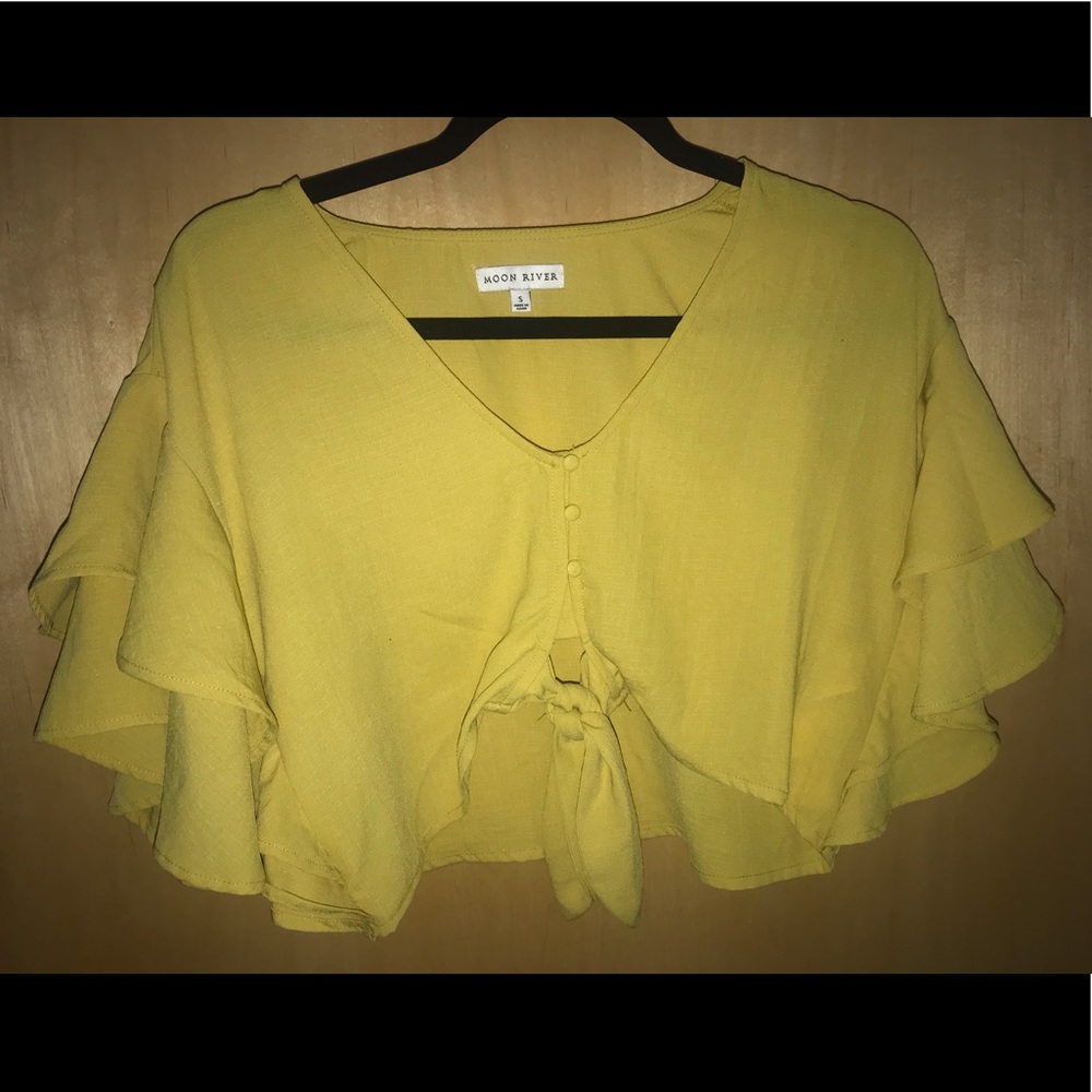 Lulu’s Ruffled Sleeve Tie Crop Top